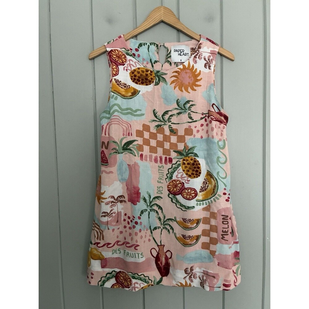 Paper Heart Mini Dress S Small Summer Haze in Tropical Fruit Pattern Sleeveless